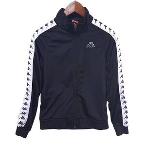 Kappa Track Jacket Full Zip Black White Logo Tape Athleisure Womens S Retro
